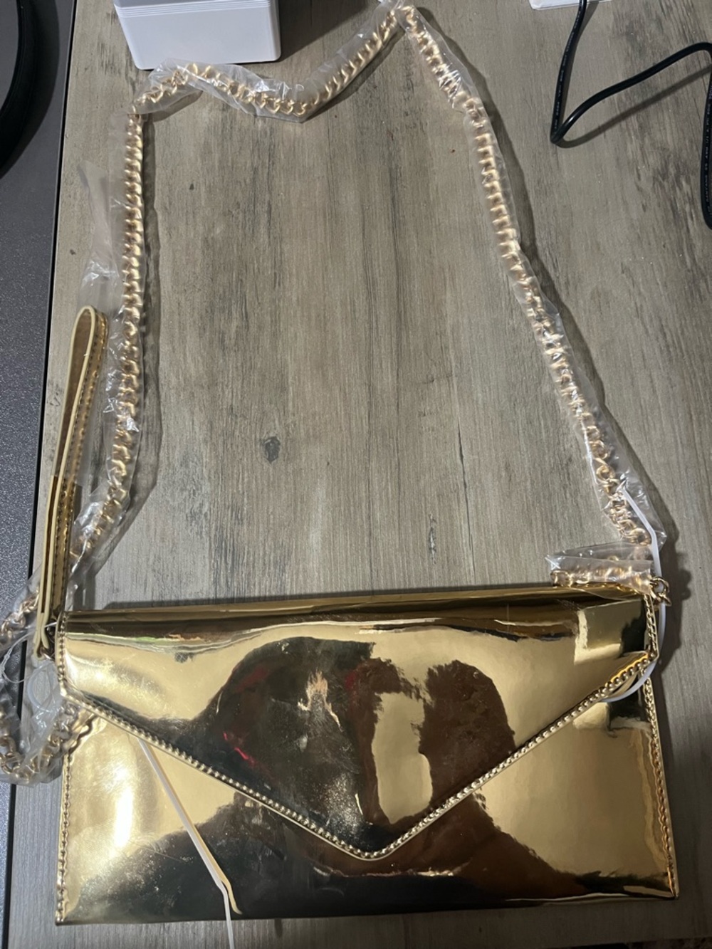 Aldo Gold Metallic Envelope Clutch with Chain Strap